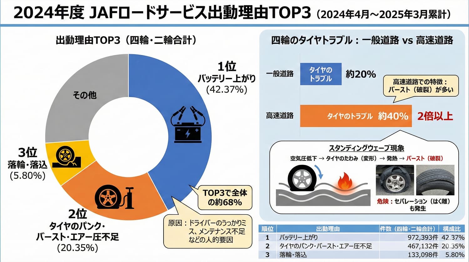 JAFロードサービス出動理由TOP3より引用