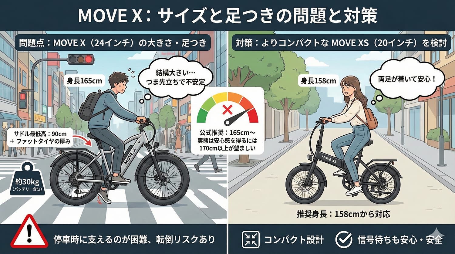 サイズと足つきの問題(MOVE X)