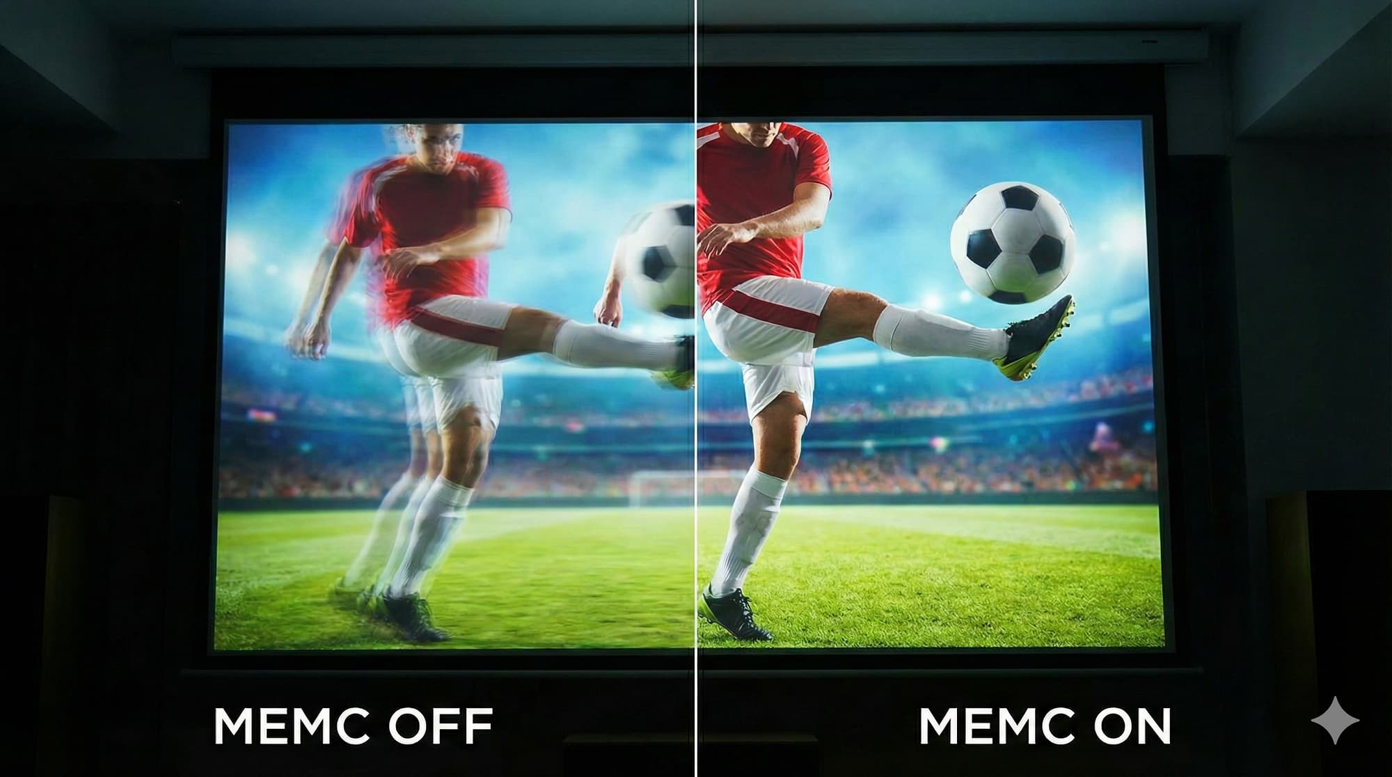 MEMCオフ(残像あり)とオン(くっきり)の比較イメージ図。